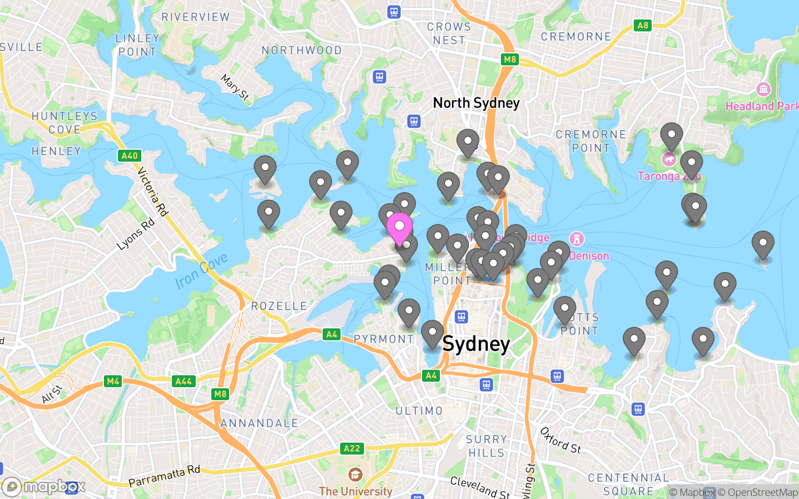 Location of vantage point indicated with a marker